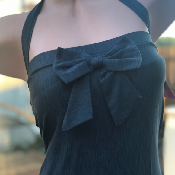 Betsey Johnson swimsuit bow Gray ruffle swimdress vintage cute one piece nwt